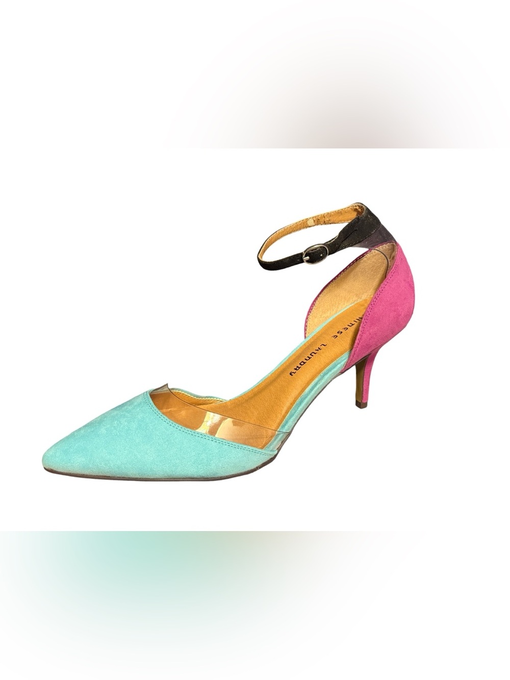 Chinese Laundry Womens Size 11 Colorblock Suede Clear D’Orsay Ankle Strap Heels